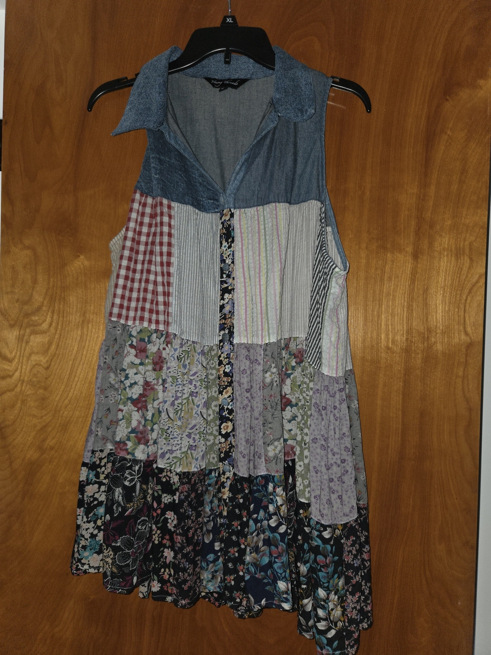 Boho Patchwork Sleeveless Top in Mixed Blue - Unknown Brand